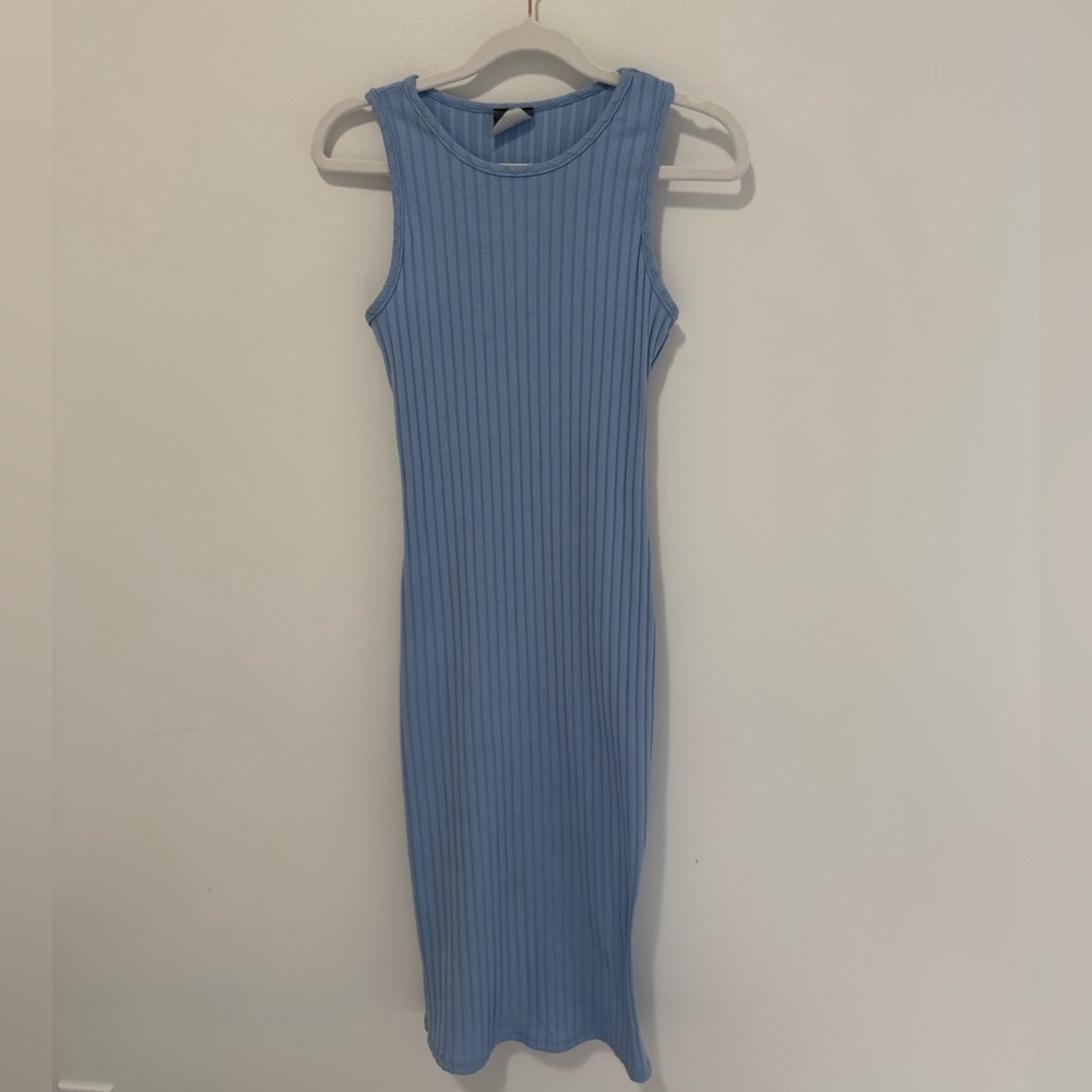 Olivia Rae New York Ribbed Blue Bodycon Midi Dress- Split Side Size XS